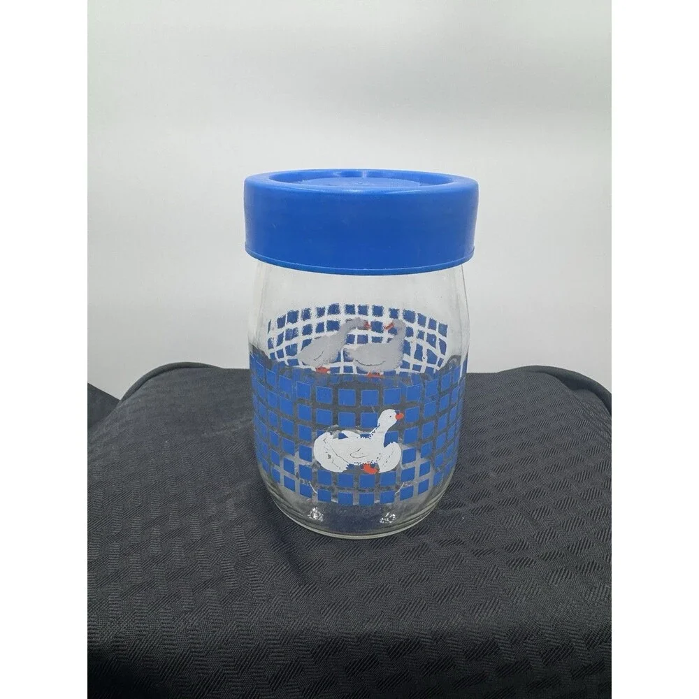 VTG Carlton Glass Canister  Collector Jar Geese Goose Duck Country Blue Lid